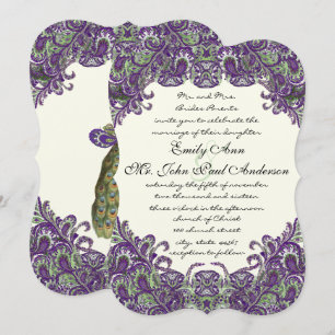 Invitaciones a una boda de marfil púrpura y verde