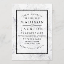 Invitaciones a una boda de mármol blanco y gris de