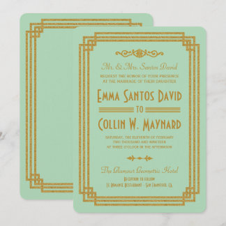 Invitaciones a una boda de menta en Art Deco simpl