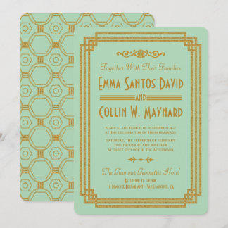 Invitaciones a una boda de menta en Art Deco simpl