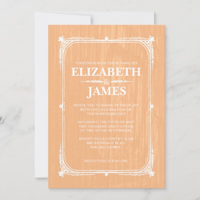 Invitaciones a una boda de peach Rustic Barn Wood (Anverso)