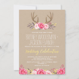 Invitaciones a una boda de Peony y Antler Rústico