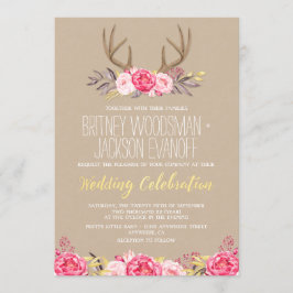 Invitaciones a una boda de Peony y Antler Rústico