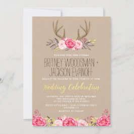 Invitaciones a una boda de Peony y Antler Rústico