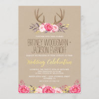 Invitaciones a una boda de Peony y Antler Rústico