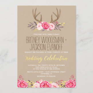 Invitaciones a una boda de Peony y Antler Rústico