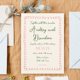 Invitaciones a una boda divertida verde y rosa dib