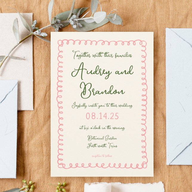Invitaciones a una boda divertida verde y rosa dib (Subido por el creador)