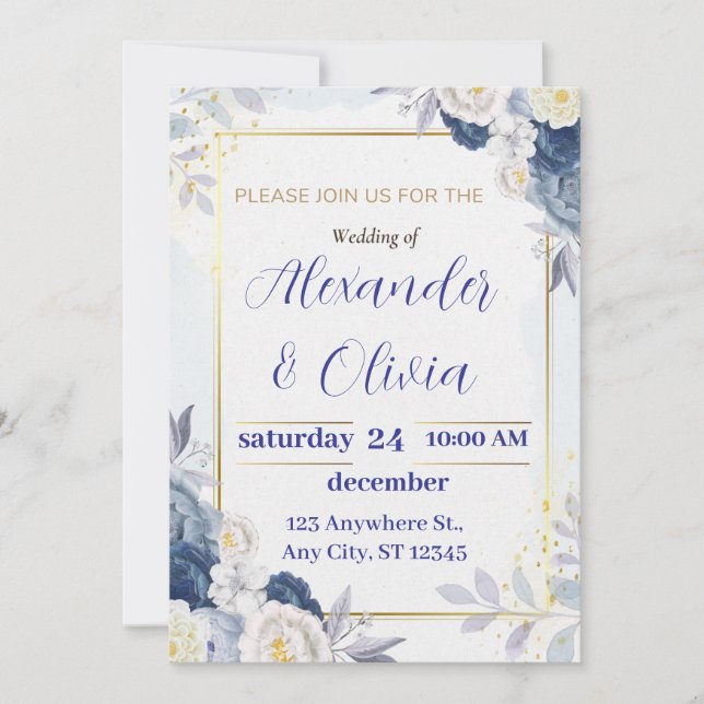 Invitaciones a una boda floral, a un matrimonio (Anverso)