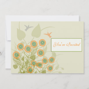 Invitaciones a una boda floral de coral y un círcu