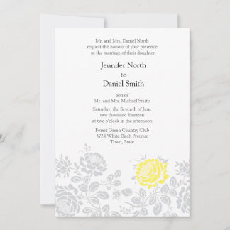 Invitaciones a una boda floral gris amarilla