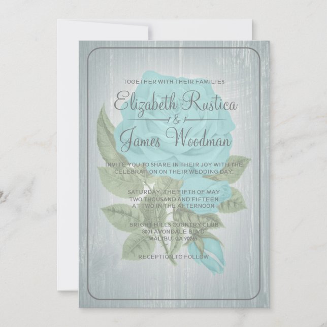 Invitaciones a una boda floral rústica Verde azula (Anverso)