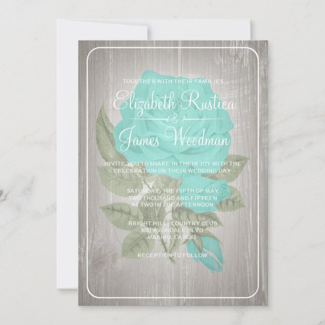 Invitaciones a una boda floral turquesa (Anverso)