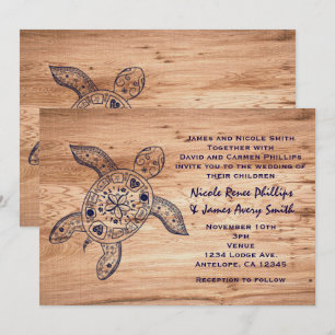 Invitaciones a una boda hawaiana de tortuga y made