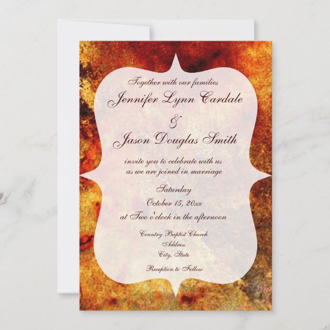 Invitaciones a una boda matrimonial de Naranja que (Anverso)