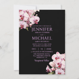Invitaciones a una boda negra con orquídeas rosas