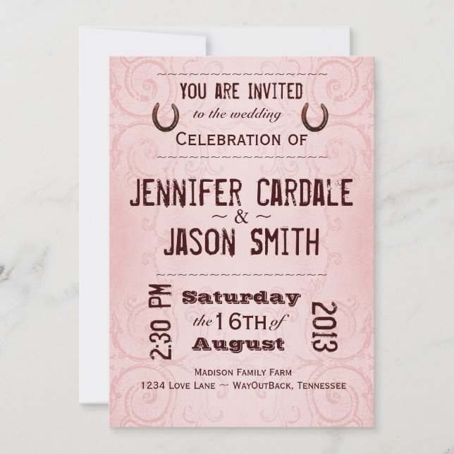Invitaciones a una boda rosada en el herradura occ (Anverso)