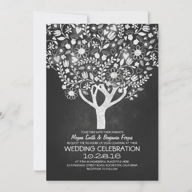 invitaciones a una boda rústica con árboles de piz (Anverso)
