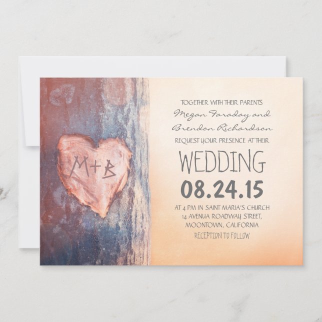 Invitaciones a una boda rústica de árboles del cor (Anverso)