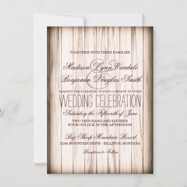 Invitaciones a una boda rústica de artesanía (Anverso)