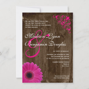 Invitaciones a una boda rústica de daisy rosado de