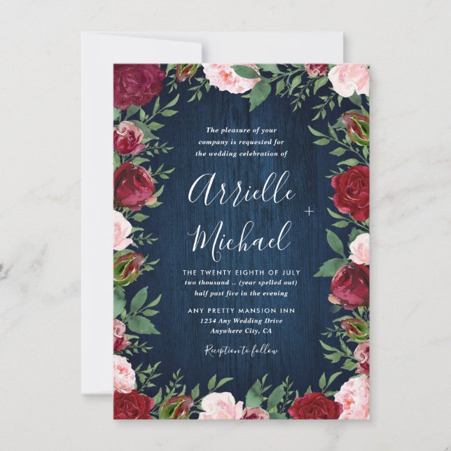 Invitaciones a una boda rústica de invierno floral (Anverso)