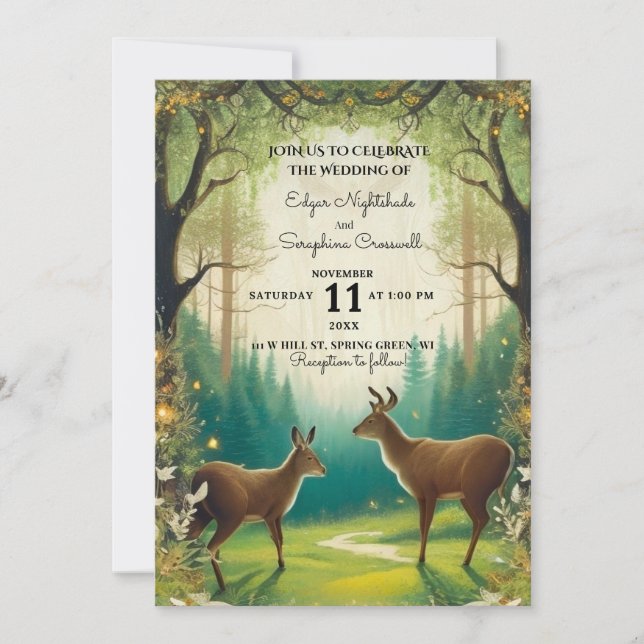 Invitaciones a una boda rústica forestal encantada (Anverso)