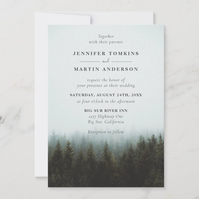 Invitaciones a una boda rústica por los bosques de (Anverso)