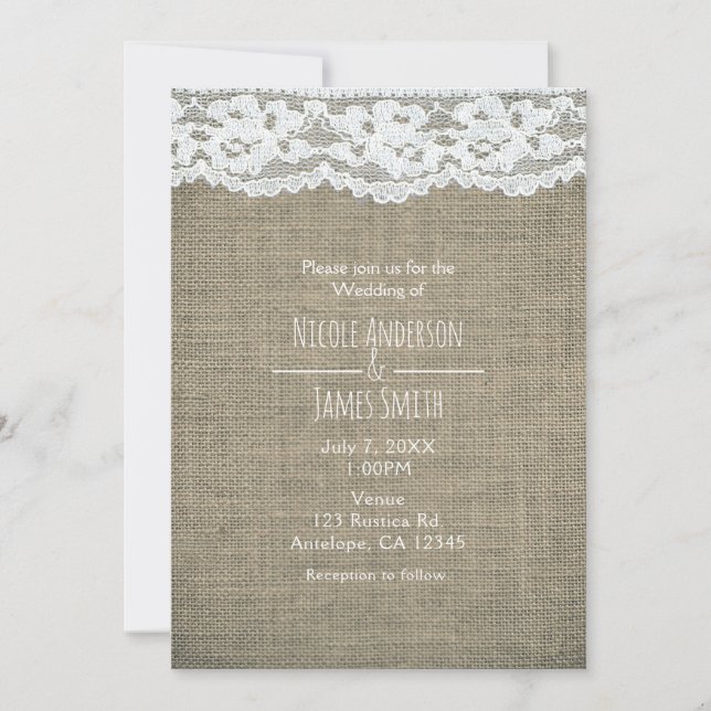 Invitaciones a una boda rústica simple en Burlap & (Anverso)
