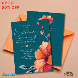 Invitaciones a una boda Verde azulada oscura y Nar