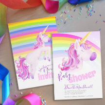 Invitaciones a una ducha de bebé con arco iris de