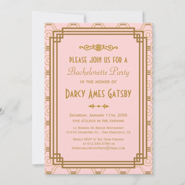 Invitaciones a una fiesta de Bachelorette Art Déco (Anverso)