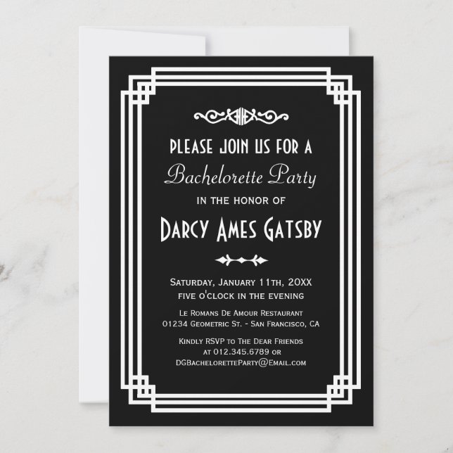 Invitaciones a una fiesta de Bachelorette Art Déco (Anverso)