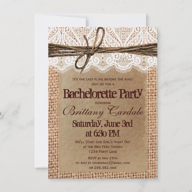 Invitaciones a una fiesta de Bachelorette Rustic B (Anverso)