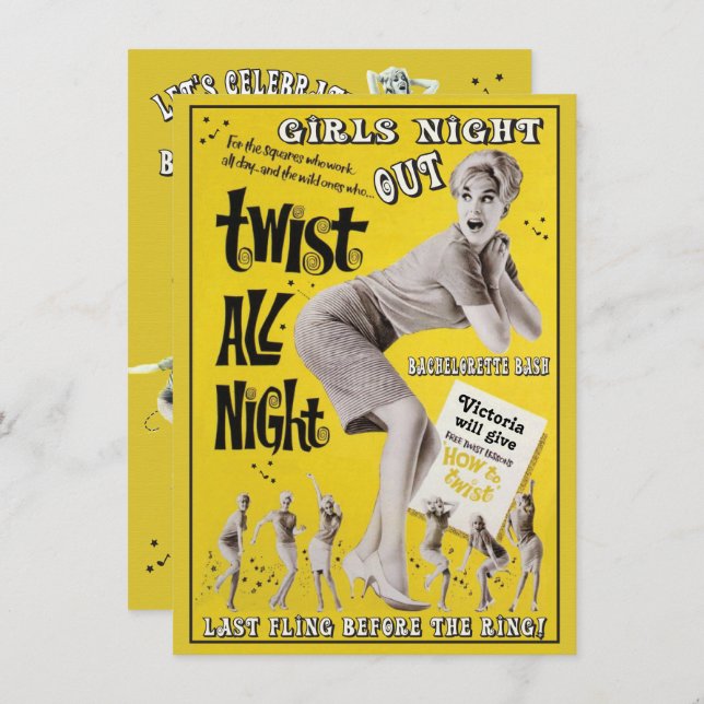 Invitaciones a una fiesta de baile retro de Bachel (Anverso / Reverso)