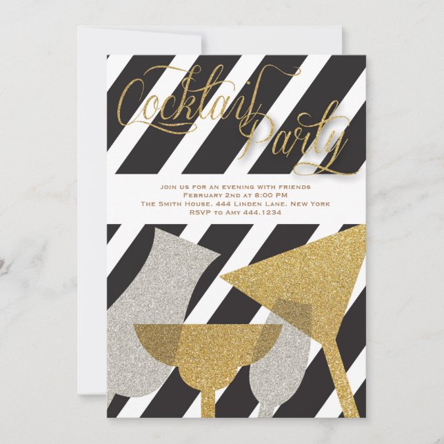 Invitaciones a una fiesta de cóctel Purpurina (Anverso)