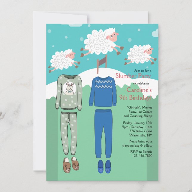 Invitaciones a una Fiesta de Dormir (Anverso)