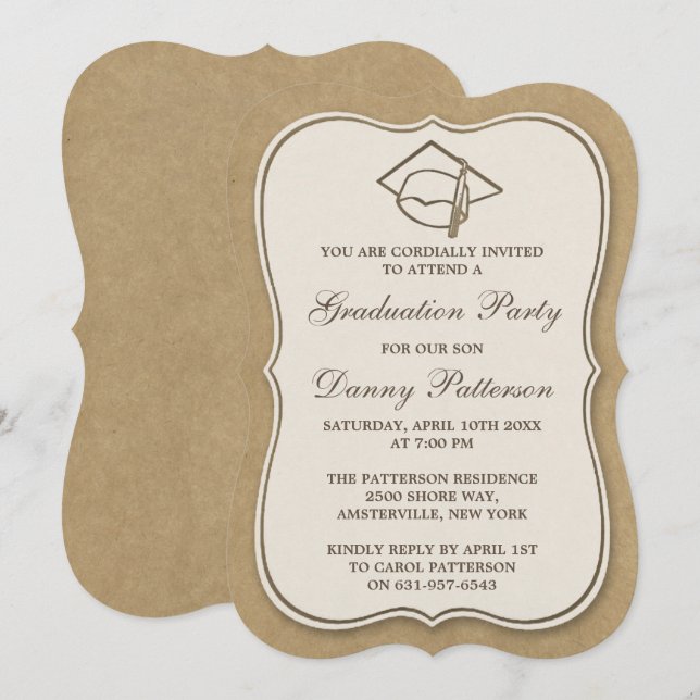 Invitaciones a una fiesta de graduación de Kraft r (Anverso / Reverso)