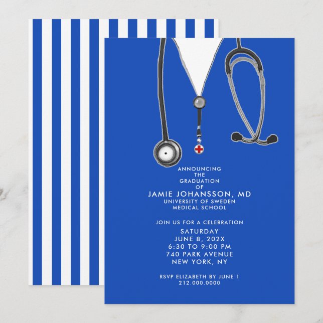 Invitaciones a una fiesta de graduación de médicas (Anverso / Reverso)
