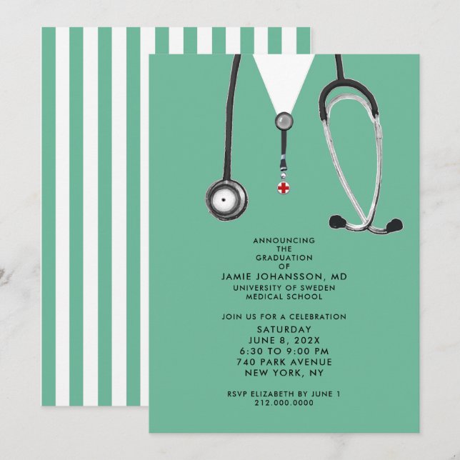 Invitaciones a una fiesta de graduación de médicas (Anverso / Reverso)