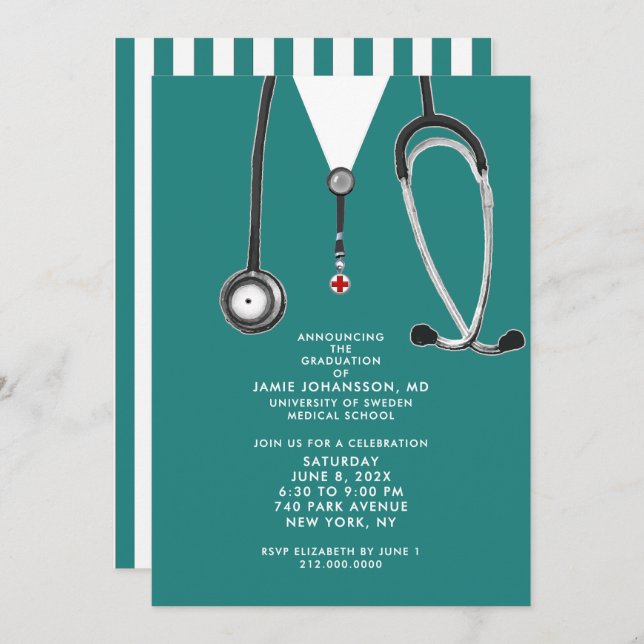 Invitaciones a una fiesta de graduación de médicas (Anverso / Reverso)
