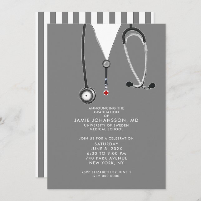 Invitaciones a una fiesta de graduación de médicas (Anverso / Reverso)