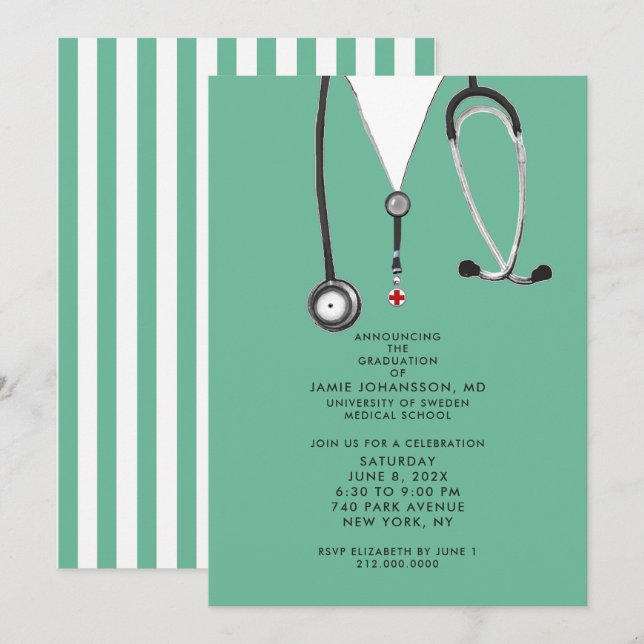 Invitaciones a una fiesta de graduación de médicas (Anverso / Reverso)