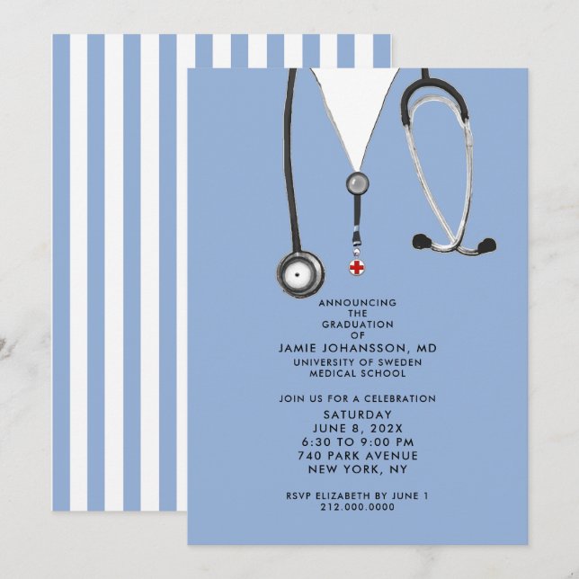 Invitaciones a una fiesta de graduación de médicas (Anverso / Reverso)