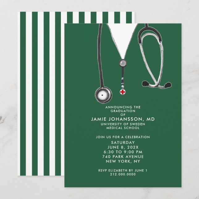 Invitaciones a una fiesta de graduación de médicas (Anverso / Reverso)