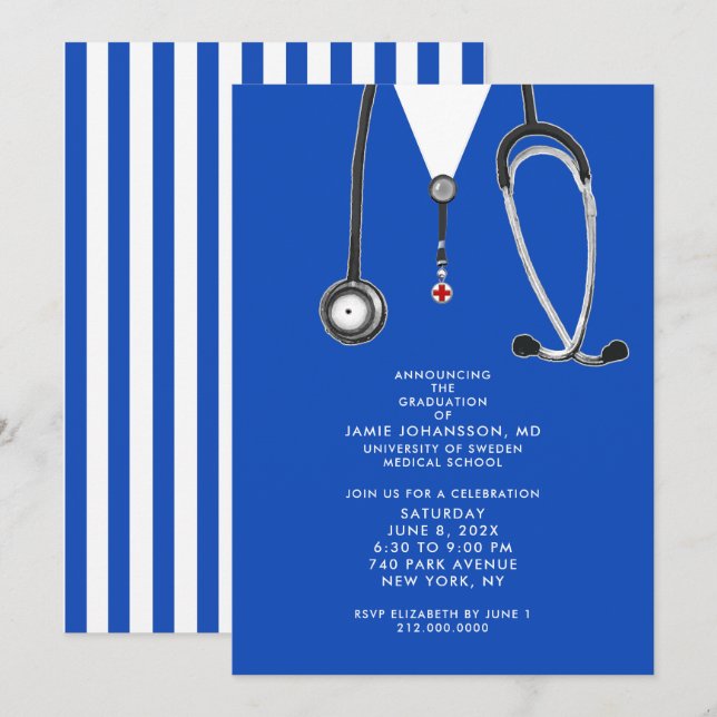 Invitaciones a una fiesta de graduación de médicas (Anverso / Reverso)