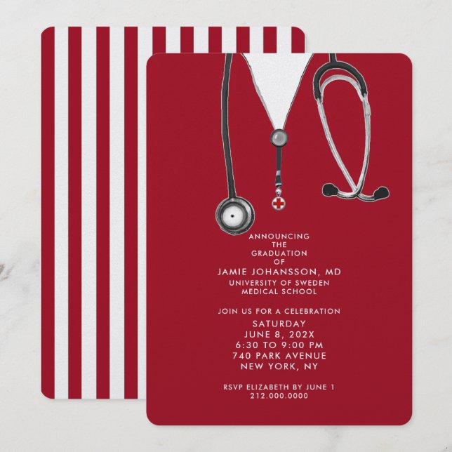 Invitaciones a una fiesta de graduación de médicas (Anverso / Reverso)