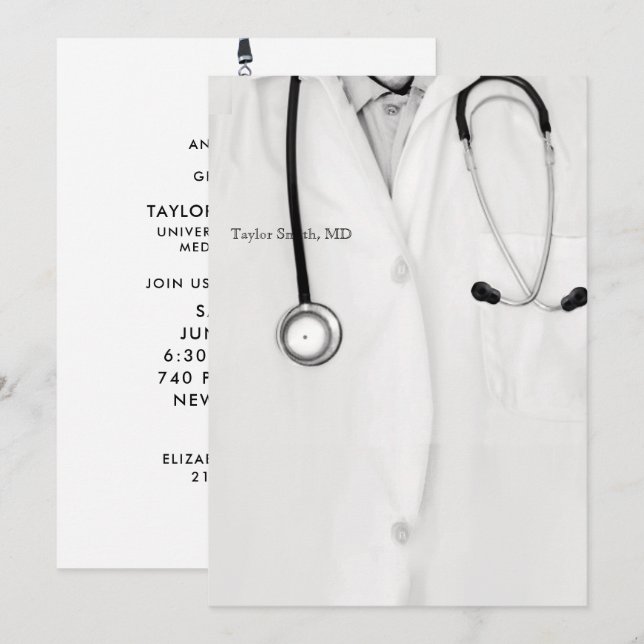 Invitaciones a una fiesta de graduación de médicas (Anverso / Reverso)