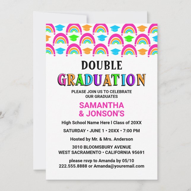 Invitaciones a una fiesta de graduación doble Neon (Anverso)