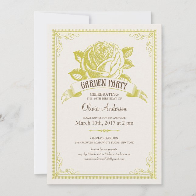 Invitaciones a una fiesta de té en el jardín (Anverso)